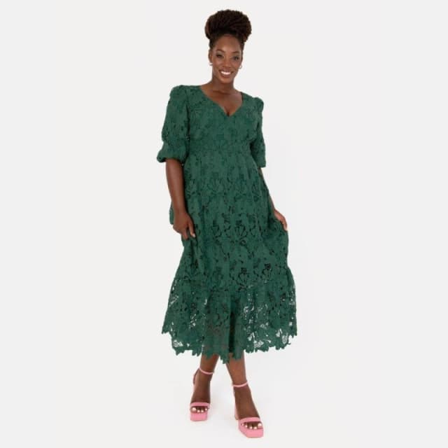 Maya Deluxe Maya Emerald Floral Lace Tie-Back Midaxi Dress Emerald female 6 (2XS)