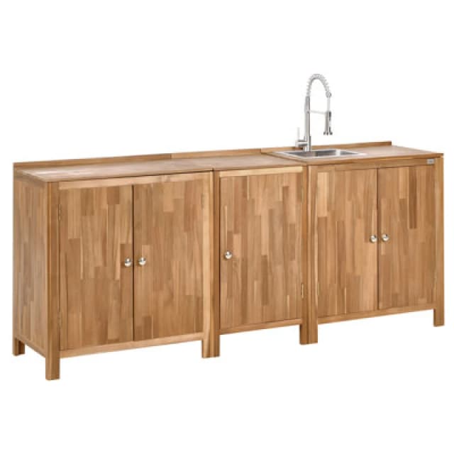 Beliani 3 Piece Outdoor Kitchen Set With Sink Venosa Acacia Wood Brown, Brown 618477