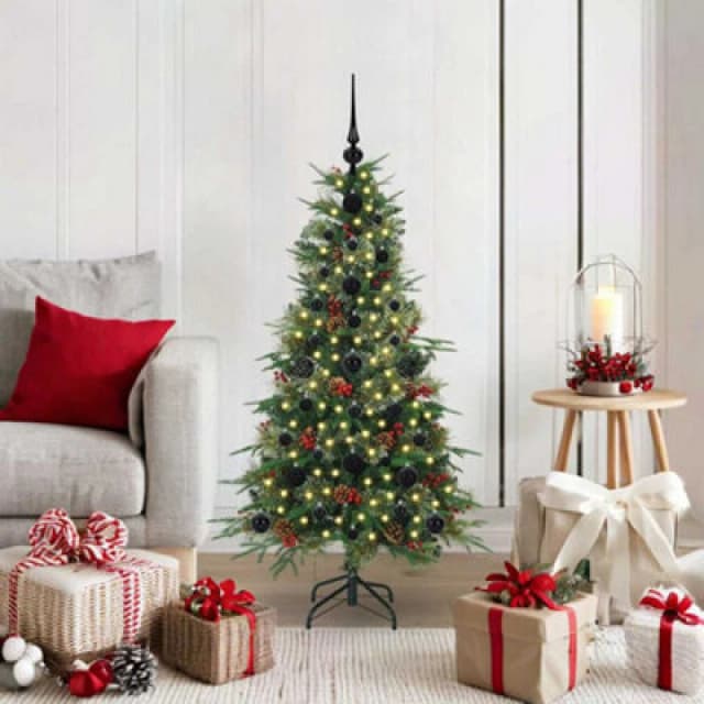 vidaXL Artificial Hinged Christmas Tree with Black Balls Green 120cm PE and PVC, Green 3397394