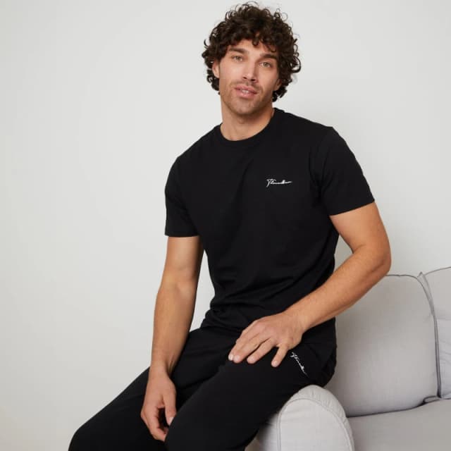 Threadbare 'Elton' Cotton Blend Jersey Pyjama Set Black male