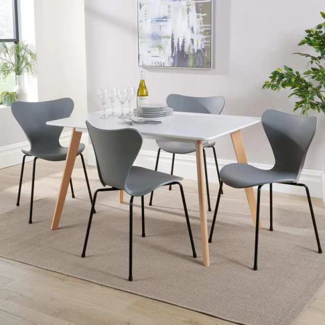 Home Source Fleur Dining Table And 4 Grey Penny Chairs