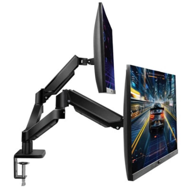 Futura Dual Monitor Arm Desk Mount Gas Spring Bracket 13-32 Inch Screens, Adjustable Stand, Full Motion Tilt Swivel Rotation