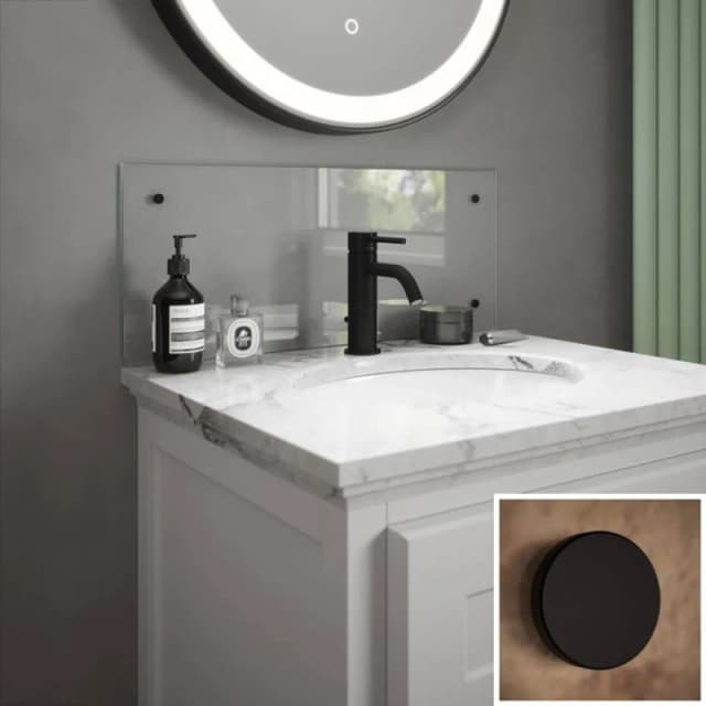 Clear Glass Bathroom Splashback With Black Caps 250 X 500 X 4Mm, Clear SB54700