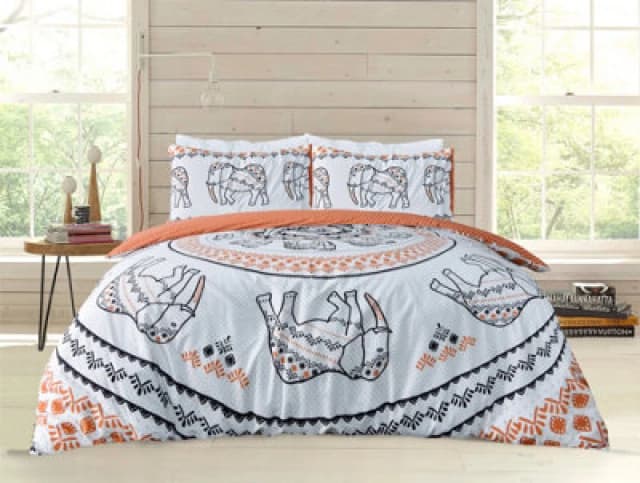 Smart Living Smart Living Printed Reversible Polycotton Tribal Elephant Duvet Cover With Pillowcases in Burnt Orange Size: King Burnt Orange King Un