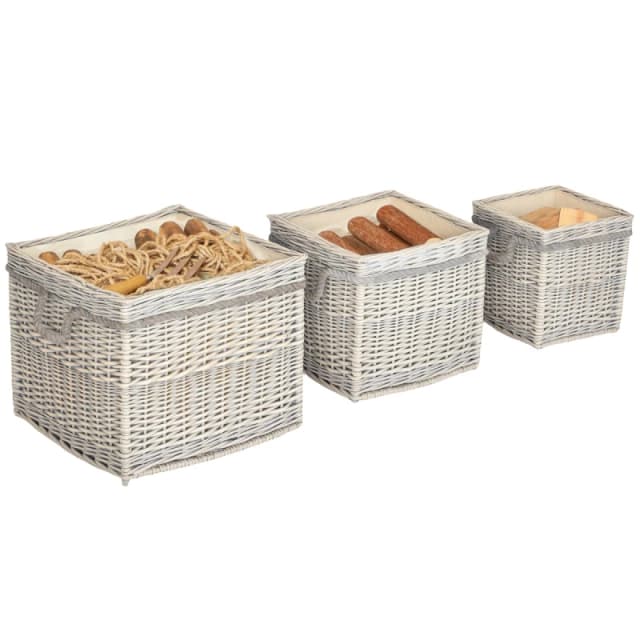 Outsunny Outsunny Set of 3 Wicker Log Basket with Liner and Rope Handles, Beige