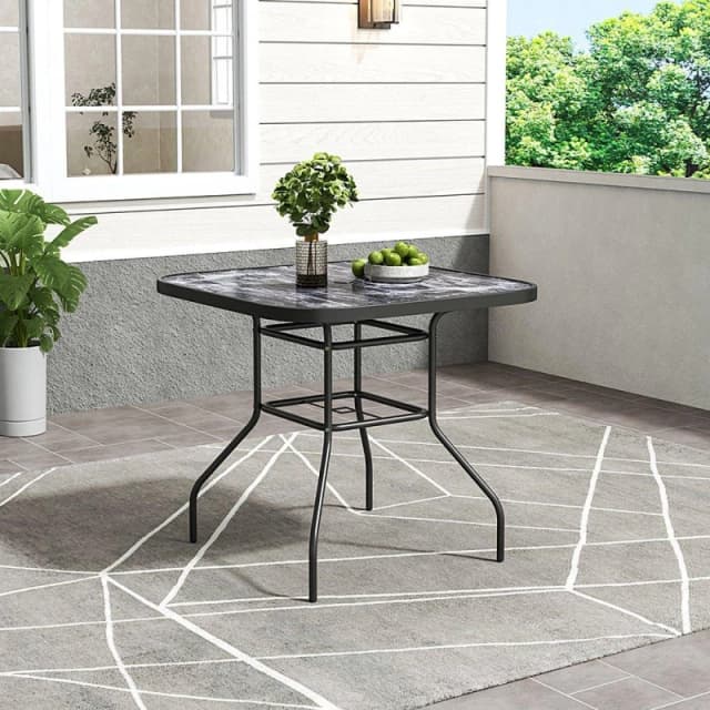 Breeins Square Garden Tempered Glass Marble Coffee Table - Black L