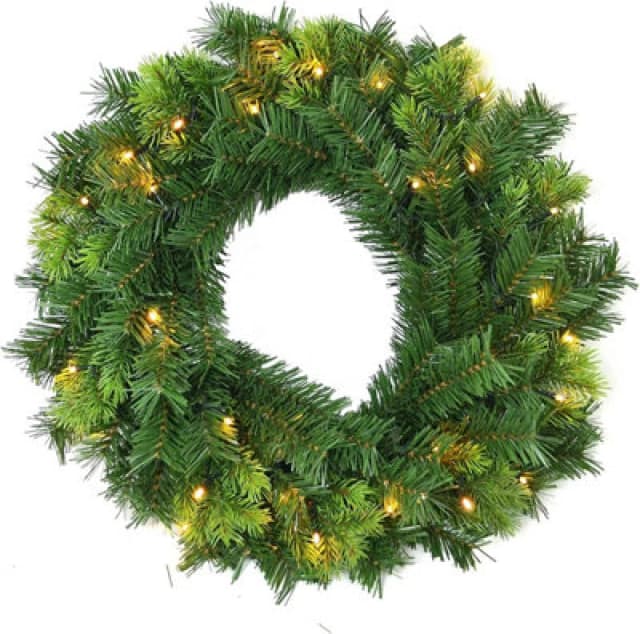 Shatchi 55cm Wreath Pre Lit with Various Tips Christmas Fireplace Home Wall Door Decorations Outdoor Battery Box Indoor Green