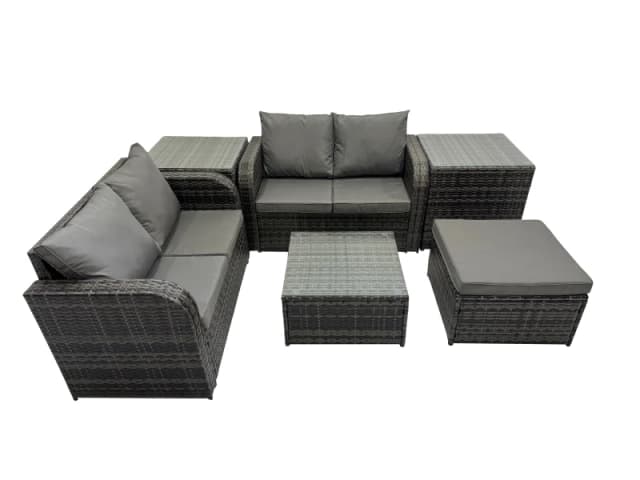 Fimous Love Sofa Square Coffee Table Set with 2 Side Table Big Stool in Dark Grey Dark Grey Unisex
