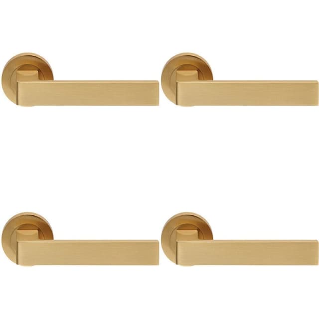Loops 4x PAIR Straight Square Handle on Round Rose Concealed Fix Satin Brass Metallics