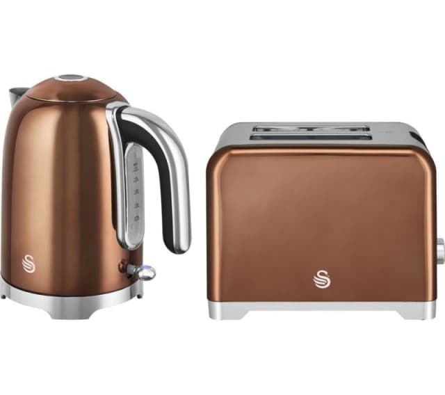 Swan Solace 2-Slice Toaster & Cordless Jug Kettle Bundle - Copper, Brown 5056784523605