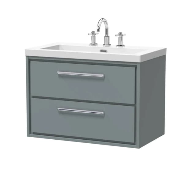 Balterley Modern Wall Hung 2-Drawer Bathroom, Fireclay Basin, Grey, 800mm in Grey Grey Unisex