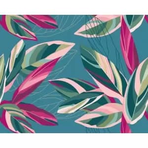Botanical Calathea Leaves Blue Wall Mural - 3.5m x 2.8m