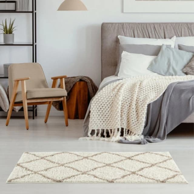 THE RUGS Soft Moroccan Shaggy Rugs & Runners Ivory & Beige Living Room Size: 80cm x 150cm Beige Unisex 80cm x 150 cm