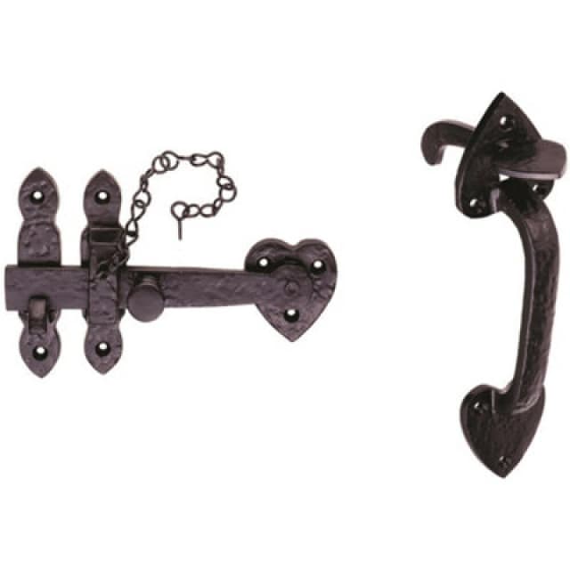 Loops Ornate Thumb Latch Door Handle Set for Outdoor Gates Black Antique Finish Black