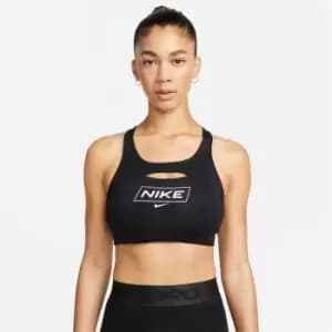 Nike Pro Dri-FIT Swoosh Womens Medium-Support Non-Padded Graphic Sports Bra - Black