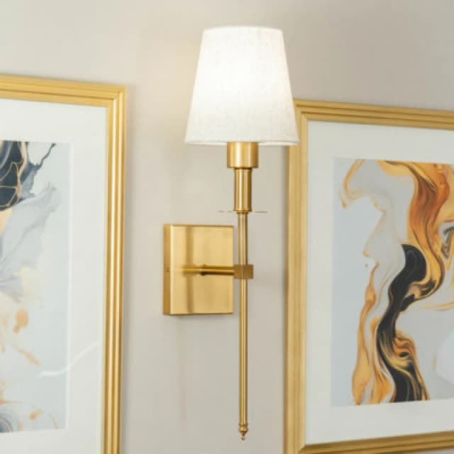 ValueLights ValueLights Kincaid Rechargeable Single Easy Fit Dimmable Remote Control Wall Light with Shade in Metallic Gold Metallic Gold One Size Uni