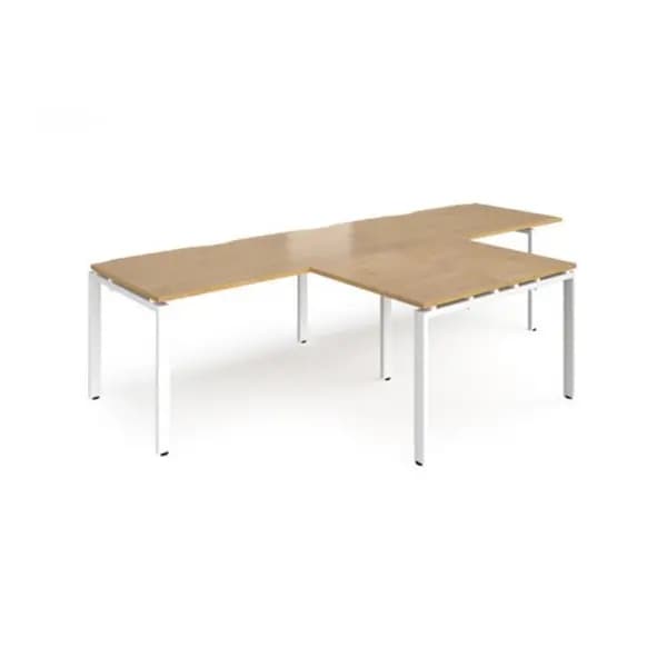 Adapt Bench Desk 2 Person With Return Desks 3200mm Oak Tops With White Frames Adapt Oak ER3288-WH-O
