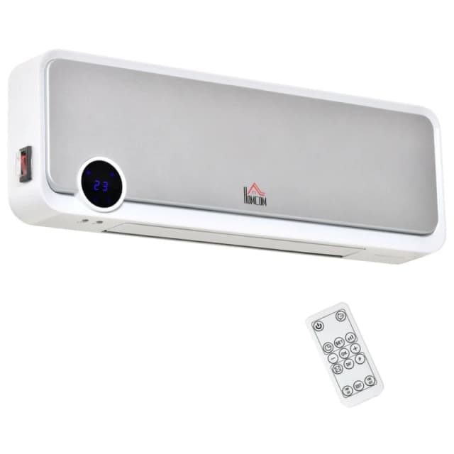 HOMCOM Wall Mounted Downflow Ceramic Heater with 12 Hour Timer, Remote, Overheat Protection for Home and Office, 1000W/2000W, White