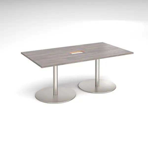 Eternal Rectangular Office Boardroom Table with Power Module Cut Out - Grey Oak - Brushed Steel Base - W1800mm