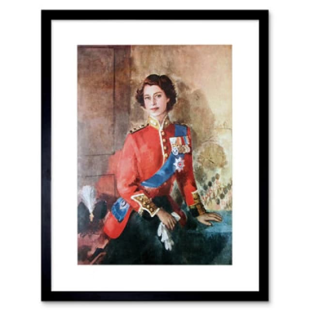 Artery8 Painting Queen Elizabeth Ii England Home Decor 12X16" Framed Wall Art Print