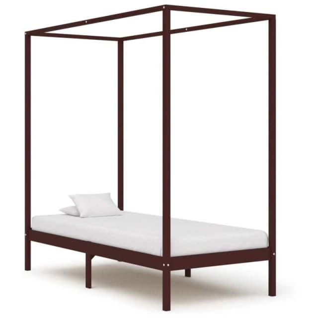 vidaXL Solid Pine Wood Canopy Bed Frame Dark Brown 90x200cm Bedroom Furniture