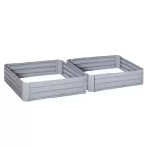 Outsunny Set Of 2 Raised Garden Bed Galvanized Planter Box Easy Quick Setup - Grey