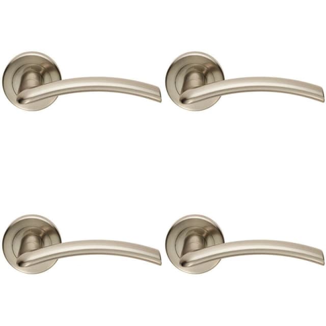 Loops 4x PAIR Flat Arched Style Handle on Round Rose Concealed Fix Satin Nickel Metallics