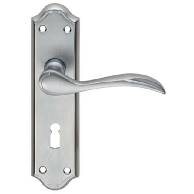 Loops PAIR Curved Door Handle Lever on Lock Backplate 180 x 45mm Satin Chrome Multi