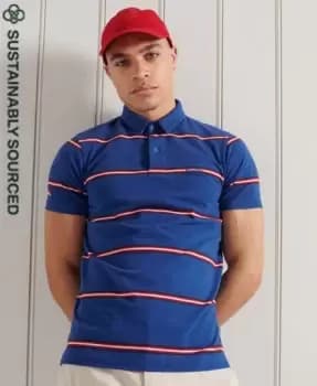 Superdry Mens Organic Cotton Academy Stripe Polo Shirt Blue / Varsity Blue - Size: L