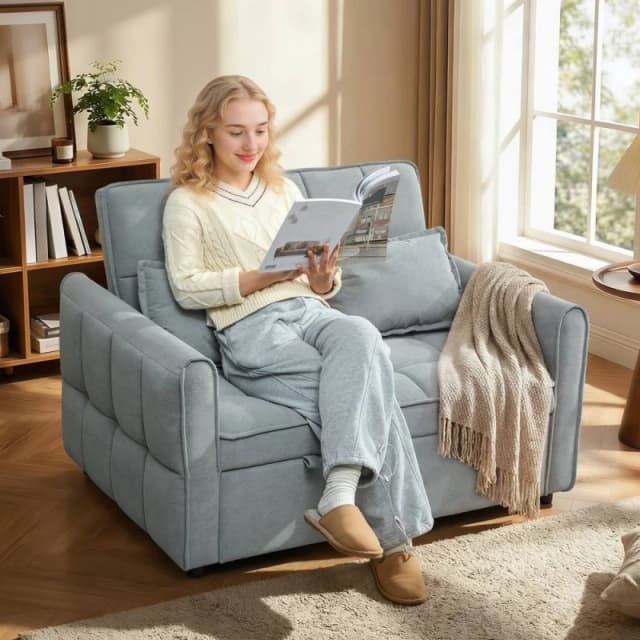 HOMCOM 2 Seater Sofa Bed, 3-in-1 Sleeper Sofa with Adjustable Backrest in Grey Grey Unisex