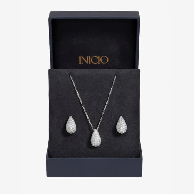 Inicio Rhodium Plated Cubic Zirconia Teardrop Set - Gift Box Silver female