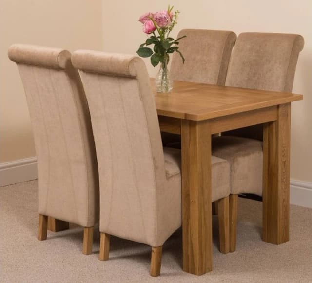 Thats Furniture Hampton 120-160cm Oak Extending Dining Table & 4 Montana Fabric Chairs in Beige Beige Unisex