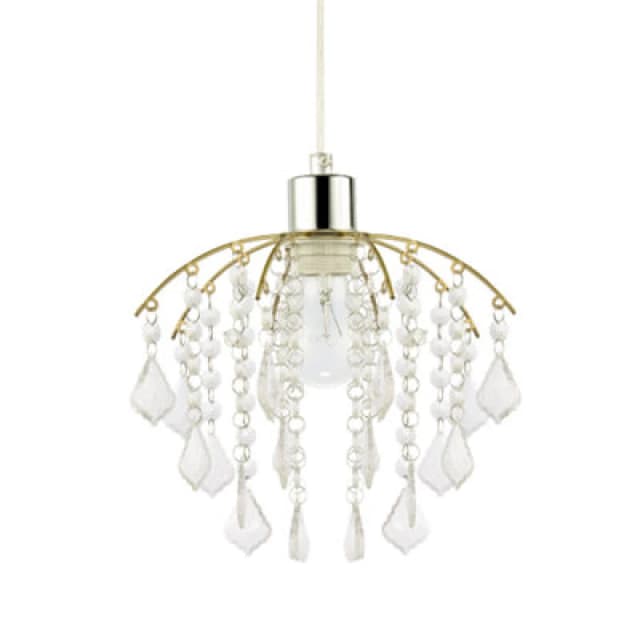 Happy Homewares Traditional Waterfall Pendant Shade With Clear Acrylic Droplets And Gold Frame