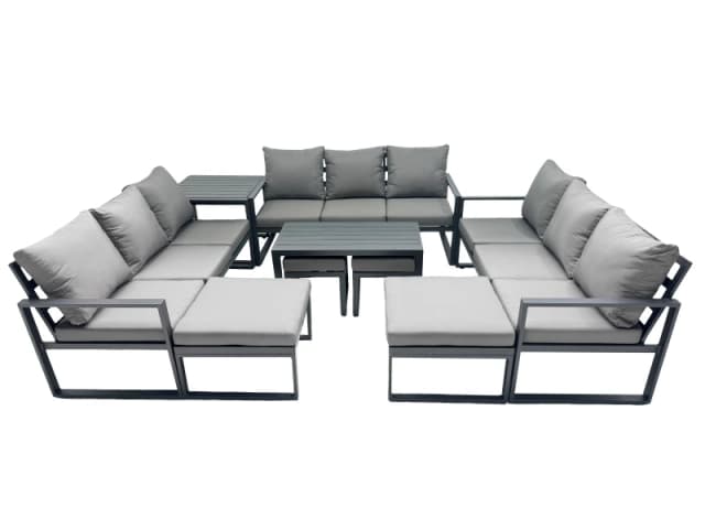 Fimous Aluminium Lounge 3 Seat Sofa Coffee Table Sets with 4 Stool Side Table in Dark Grey Dark Grey Unisex