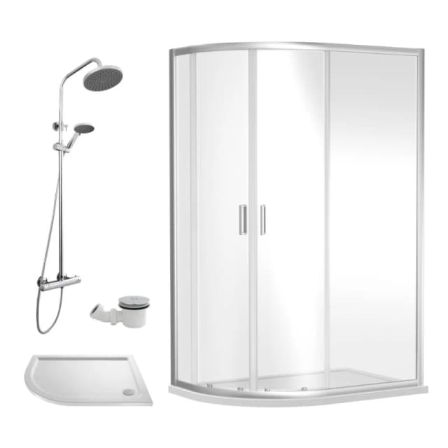 Balterley Offset Left Quadrant Tray Round Shower Waste White Chrome 1000x 800mm White Unisex