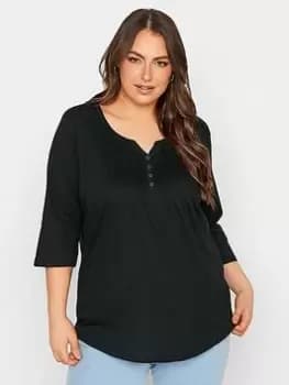 Yours Pintuck Henley. Black, Size 18, Women