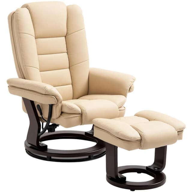 HOMCOM Swivel Manual Recliner and Footrest Set PU Leather Lounge Chair Beige TJ Hughes 5061025099191