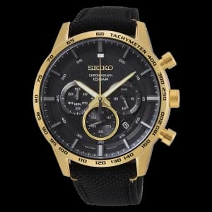 Mens Chronograph Quartz Stainless Steel Watch with Black Dial & Nylon Strap