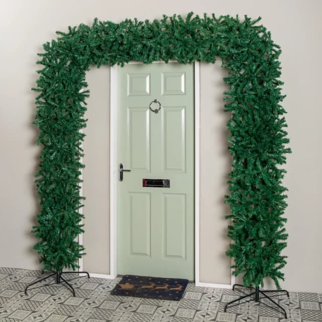 8ft (2.35m) Samuel Alexander Double Door Plain Green Flat Top Christmas Tree Arch with 2000 Tips