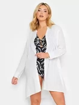 Yours Collarless Jacquard Beach Shirt White, Size 18-20, Women