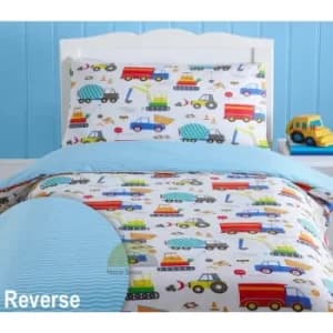 Bright Trucks Junior Toddler Duvet Cover Set Reversible Diggers Boys Bedroom