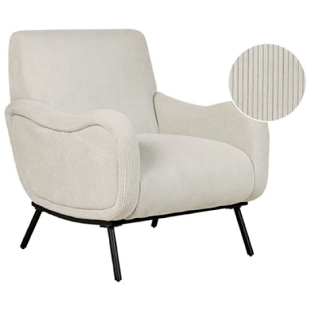 Beliani Jumbo Cord Armchair Light Grey Almind