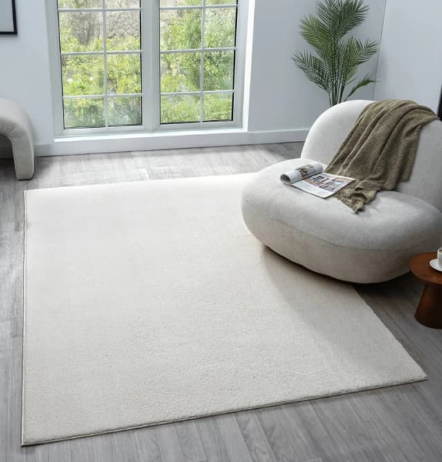 Comfy Washable Low Pile Living Room Area Rug - Anti Slip Felt Backing Cream 200Cm X 280Cm