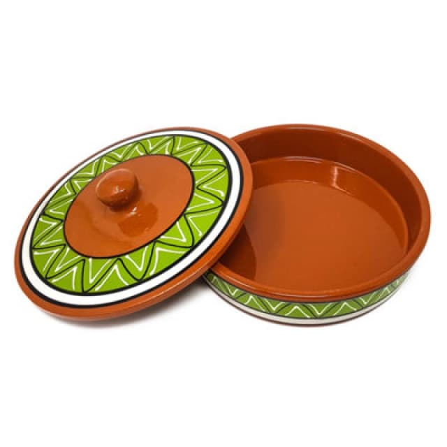 Verano Spanish Ceramics Fiesta Hand Painted Pattern Ceramic Kitchen Dining Tortilla Servers Lime Green (Diam) 25Cm