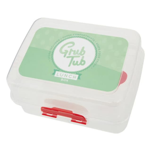 Premier Housewares 3 Compartments Lunch Box, Grub Tub Sticker Tiffin Box with Lock, Lunch Container for Office, Home, Kitchen Clear