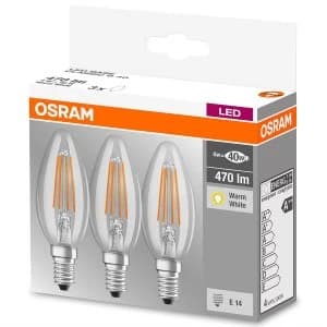 Osram 40W E14 SES LED Filament Candle Bulb, Warm White - 3 Pack
