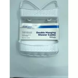 White Sturdy Plastic 2 Tier Shower Rack Caddy Shelf w Hanging hooks - Blue Canyon