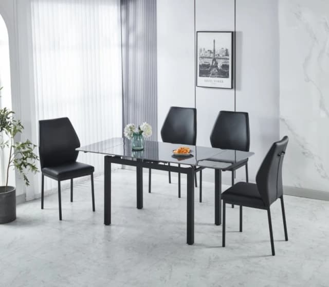 Modernique Modernique Sintere Stone Top Extending Table and 4 Faux Leather Chairs Dining Set in Black One Size Unisex 5061017322177