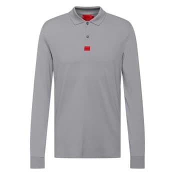 Hugo Boss Deresolo Red Patch Logo Long Sleeve Polo Shirt Silver Size M Men