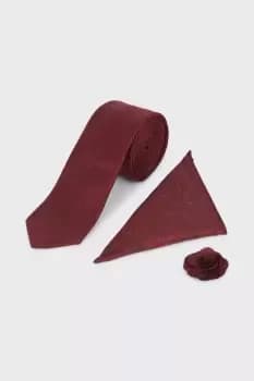 Burgundy Wedding Paisley Tie Set With Lapel Pin